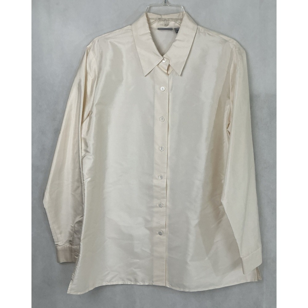 Sutton Studio Silk Blouse Size 10 Ivory Button Up Long Sleeve Bloomingdales NWT